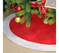 SALCAR Gonna per Albero di Natale in Rosso e Bianco, Tappeto Rotondo in Peluche Artificiale a Blocchi di Colore, Pelliccia Sintetica di Lusso da per Natale, Matrimoni, Decorazioni Natalizie - 150cm