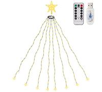 SALCAR Luci Albero di Natale con Stella, 1,5M 8 Fili USB Luci LED Natale per Albero con Anello con Telecomando, Impermeabile Luminarie Natalizie Cascata per Interno Esterno, Bianco Caldo