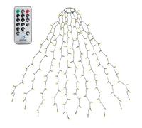 SALCAR Luci Albero di Natale con Telecomando, 1,5M 10 Fili 250 LED Luci Decorazione Natale per Albero con Anello, Impermeabile IP44 Luminarie Natalizie Cascata per Interno Esterno, Bianco Caldo