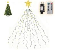 SALCAR Luci Albero di Natale con Telecomando, 1,5M 10 Fili 260 LED Luci Natale per Albero con Anello e Stella Cima, Impermeabile IP44 Luminarie Natalizie Cascata per Interno Esterno, Bianco Caldo
