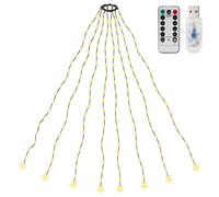 SALCAR Luci Albero di Natale con Telecomando, 1,5M 8 Fili USB Luci LED Natale per Albero con Anello, Impermeabile Luminarie Natalizie Cascata per Interno Esterno, Bianco Caldo