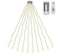 SALCAR Luci Albero di Natale con Telecomando, 2M 10 Fili USB Luci LED Natale per Albero con Anello, Impermeabile Luminarie Natalizie Cascata per Interno Esterno, Bianco Caldo