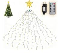 SALCAR Luci Albero di Natale con Telecomando, 2M 12 Fili 430 LED Luci Natale per Albero con Anello e Stella Cima, Impermeabile IP44 Luminarie Natalizie Cascata per Interno Esterno, Bianco Caldo