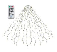 SALCAR Luci Albero di Natale con Telecomando, 3M 14 Fili 490 LED Luci Decorazione Natale per Albero con Anello, Impermeabile IP44 Luminarie Natalizie Cascata per Interno Esterno, Bianco Caldo