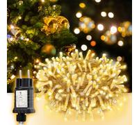 SALCAR Catena luminosa con 150 LED, 10 m, per esterni, con 8 modalità, timer e memoria, IP44, impermeabile, per decorazioni natalizie, feste, matrimoni, cavo trasparente, bianco caldo