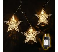 SALCAR Luci LED Stella di Natale Illuminata Interno Esterno, 3 Stelle LED Decorazione Natalizia con Timer, Luci Tenda per Finestra Vetro Parete Porta Interno Terrazzo Balcone, Bianco Caldo