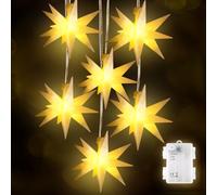 SALCAR Set di 6 Stelle di Natale a LED Illuminate per Interni ed Esterni, Batteria a Stella a LED Decorazione Natalizia, Stella di Natale con Luce 3D Finestra per Esterno, Bianco Caldo