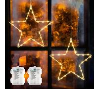 SALCAR Stella di Natale a LED, 2 pezzi, 60 LED, decorazione natalizia, funzionamento a batteria con timer, 8 modalità, stella per finestre, per feste, balcone, feste, matrimoni