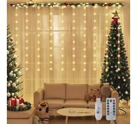 SALCAR Tenda luminosa a LED con stelle, 50 LED a stelle per interni, 8 modalità, telecomando, dimmerabile, USB, luci di Natale per finestre, decorazione natalizia, feste, matrimoni, balconi, calde