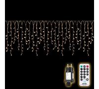 SALCAR, tenda luminosa LED da 10 m per esterni, luci a ghiacciolo per esterni con telecomando e timer, illuminazione natalizia per finestre interne, 8 modalità, bianco caldo