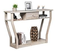salches - 3 ripiani, ingresso in legno da 119,8 cm, con ripiani e cassetti aperti, lato stretto per il trucco, divano e consolle antiche classiche ed eleganti, grigio