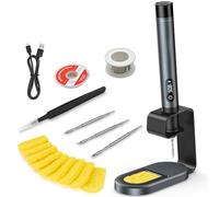 Saldatore a stagno a batteria con display LCD, riscaldamento rapido 7s, temperatura 200-450 °C, ricarica USB-C, standby automatico, 3 punte C210 e kit per fai-da-te e riparazioni elettroniche