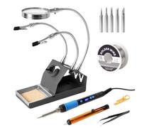 Saldatore a Stagno Kit 100W LCD Temperatura Regolabile 180-500℃ | Terza Mano e Lente d'Ingrandimento, Interruttore ON/OFF Stagnatore Elettrico con 5 Punte di Saldatura, per Fai da Te