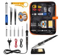 Saldatore a Stagno Kit 60W 16 in 1 Professionale, Temperatura Regolabile 220-480℃, Interruttore ON/OFF, 5 Punte, Pompa Dissaldante e Supporto - Kit Saldatura Elettronica per Riparazioni Fai da Te