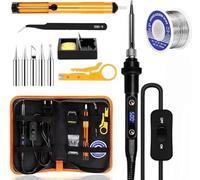 Saldatore a Stagno Kit 80W con Interruttore ON/OFF,Temperatura Regolabile 180-500℃ con Pinzette Antistatiche, Telaio in Ferro, 5 Punte,Adatto a Riparazioni di Ingegneria Elettrica