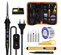 Saldatore a Stagno Kit 80W Professionale con LCD, Interruttore ON/OFF,Temperatura Regolabile 180-520°C, Kit Completo 13 in 1 (5 Punte, Filo, Pompa Dissaldante) per Elettronica e Fai da Te
