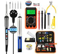 Saldatore a Stagno Professionale Kit 60 W Temperatura Regolabile 180-500 °C Stagnatore Elettrico 19 in 1 con Multimetro Digitale & 5 Punte, Pompa Dissaldante, Pinzette