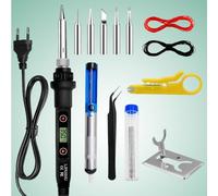 Saldatore Kit,Display Led, 80w,con Temperatura Regolabile 180-500 ℃,con 5 Punte di Saldatura,Pompa per Saldatura,Staffa,Pinzetta Antistatica,Filo di Saldatura Ecc,Adatto a Manutenzione Domestica Diy
