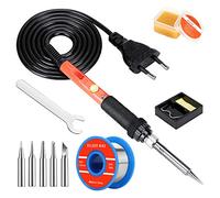 Saldatore Kit Elettronico,Temperatura Regolabile da 60W 200-450 °C (da 392 ℉ a 842 ℉),Pistola per Saldatura con Interruttore ON/OFF con Testa in Ferro da 5 Pezzi,Set di Saldatori Elettrici