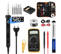 Saldatore Kit, Saldatore a Stagno 100W LCD Temperatura Regolabile, Stagnatore Elettrico con Filo di Saldatura, 5 Punte di Saldatura, pinzette, multimetro Digitale per lavori elettrici e riparazioni
