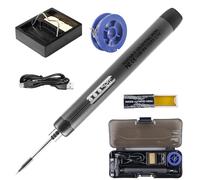 Saldatore Set Ricaricabile USB Saldatore con LCD, 5 Temperatura Regolabile 260 ℃-420 ℃, 3 Punte di Saldatura, Filo di Saldatura, Pasta Saldatore Professionale Sicuro Completo Saldatore n (Grigio)