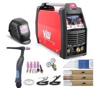 Saldatrice TIG Alluminio AC/DC 200A 4 in 1, TIG Pulse, MMA, Kit Completo | Saldatrice TIG alluminio AC/DC 4 in 1, TIG Pulse e MMA, 200A, innesco HF, 9 memorie, 2T/4T, VRD, kit completo