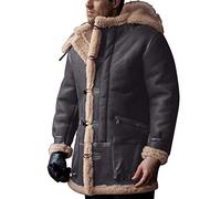 Saldi Invernali Giacca da Uomo in Pelle Imbottita a Maniche Lunghe con Collo a Bavero, Giacca Invernale con Cappuccio, Taglie Forti, Giacca Vintage in Pelle di Pecora Giubbotto Giacca da (Grey, XXL)