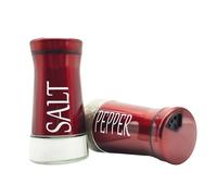 Sale e Pepe Set in Vetro, Saliera e Pepiera, Barattolo Sale Grosso e Fino, Porta Sale Grosso e Fino per in Cucina, BBQ, Lavabili in Lavastoviglie (Rosso)