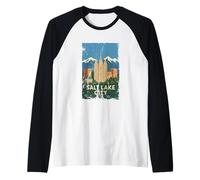 Sale, Lago, Città, Orizzonte, roccioso, Montagne, Utah, Vendemmia, Viaggio Maglia con Maniche Raglan