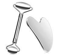 Saleependent Gua Sha e Rullo Massaggio Attrezzi e Rullo Di Giada, Rullo di Giada per il Viso, Guasha Massaggiatore Viso, Collo, Rilassamento dei Muscoli, Inossidabile