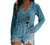 Salem Broom Co Camicie di Halloween da donna divertenti magliette da strega spaventoso costumi di Halloween con scollo a V a maniche lunghe top abiti da festival, Blu, XXXXXL