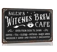 Salem'S Witches Brew Cafe Targa in metallo vintage retrò per feste di Halloween poster per casa, bar, strega, cucina, decorazione da parete per Halloween, 20 x 30 cm