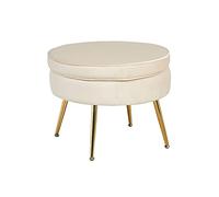 Salesfever Arielle - Pouf rotondo in velluto beige con imbottitura