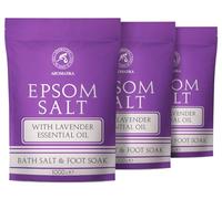 Sali di Epsom 3х1000g - Sali di Epsom con Olio Essenziale di Lavanda - Puro e Naturale al 100% - Solfato di Magnesio Concentrato - Lenitivo e Allevia la Fatica - Cura del Corpo - Rilassamento