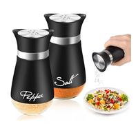 Saliera 2 Set, saliera da tavola 120ML, saliera e pepiera era adatta per campeggi, barbecue e cucine domestiche, nero saliera da cucina materiale di vetro, tappi di bottiglia di acciaio inossidabile