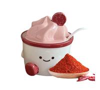 Saliera - Carattere Cartoon Carina Utensili Cucina in Ceramica con Coperchio e Cucchiaino,Portasale Divertente - per Cucina Casa Picnic Tavolo Cottura Pranzo Esterno Campeggio Bar Postazione per il Ca