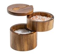 Saliera con coperchio, contenitore per pepe con coperchio girevole magnetico, 2 strati in legno per caffè e zucchero, ciotola con cucchiaio per condimento, cucina, tavolo da pranzo, organizzazione del