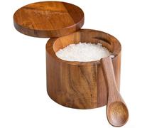 Saliera con coperchio magnetico con fessura per cucchiaio integrata in legno di acacia, per organizzare la cucina e conservare spezie (marrone)