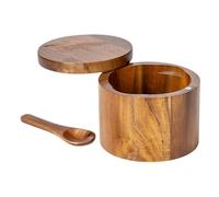 Saliera con cucchiaio, scatola di sale in legno, coperchio girevole, cucchiaio da incasso con struttura in legno resistente per uso domestico da cucina, per servire , hotel, sala da pranzo