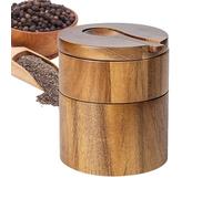Saliera, coperchio girevole della scatola di sale,Scatola contenitore di sale marino con cucchiaio incorporato - Saliera da cucina, saliera, saliera a doppio strato per spezie, sali o piccoli oggetti