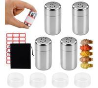 Saliera da Viaggio in Acciaio Inox Set 4 Pezzi 15 ml con Coperchio | Mini Porta Sale E Pepe, Saletta Da Tavolo. Ideale per campeggio, barbecue, ristorante e cucina