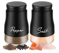 Saliera e Pepiera 2 Pezzi Set - 5 Once Fondo di Vetro Sale e Pepe, con Spargisale Pepe Coperchio, per la Casa e la Cucina Stile Classico da Ristorante - Nero