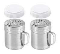 Saliera e Pepiera in Metallo con Manico 2 Pezzi Portaspezie in Acciaio Inossidabile con Fori e Coperchi Saliera per Cucina 2, 8x3, 7 Pollici Metallo Pepe