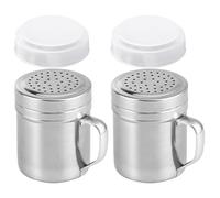 Saliera e Pepiera in Metallo con Manico 2 Pezzi Portaspezie in Acciaio Inossidabile con Fori e Coperchi Saliera per Cucina 2, 8x3, 7 Pollici Spargifarina con Coperchio Spezie