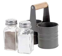 Saliera e pepiera in vetro con supporto in metallo