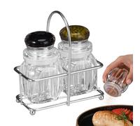 Saliera e pepiera | Set di sale e pepe con supporto, barattoli per spezie con supporto per cucina, appartamento, campeggio, bancone, stile casa di campagna, picnic