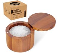 Saliera in acacia da 255 g, scatola per sale e spezie in legno con coperchio girevole, contenitore per sale, barattolo in legno per cucina, perfetto per conservare sale da tavola, sale gourmet, erbe o