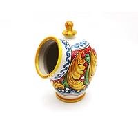 Saliera in ceramica siciliana giallo rosso blu di santo stefano di camastra decorata a mano Fiore rosso Art 15