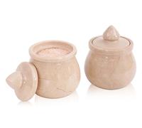 Saliera in marmo con coperchio, 8,9 cm, in pietra naturale di Verona, set di 2, elegante barattolo da appoggio per spezie, zucchero, condimenti, condimenti e tavolo da pranzo
