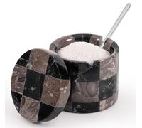 Saliera in marmo con coperchio e cucchiaio, contenitori da 7,6 cm in pietra nera e oceanica per la conservazione del piano di lavoro della cucina, ideale per barattoli di spezie, zuccheriera e